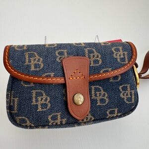 Dooney & Bourke Denim Blue and Tan Logo Clutch